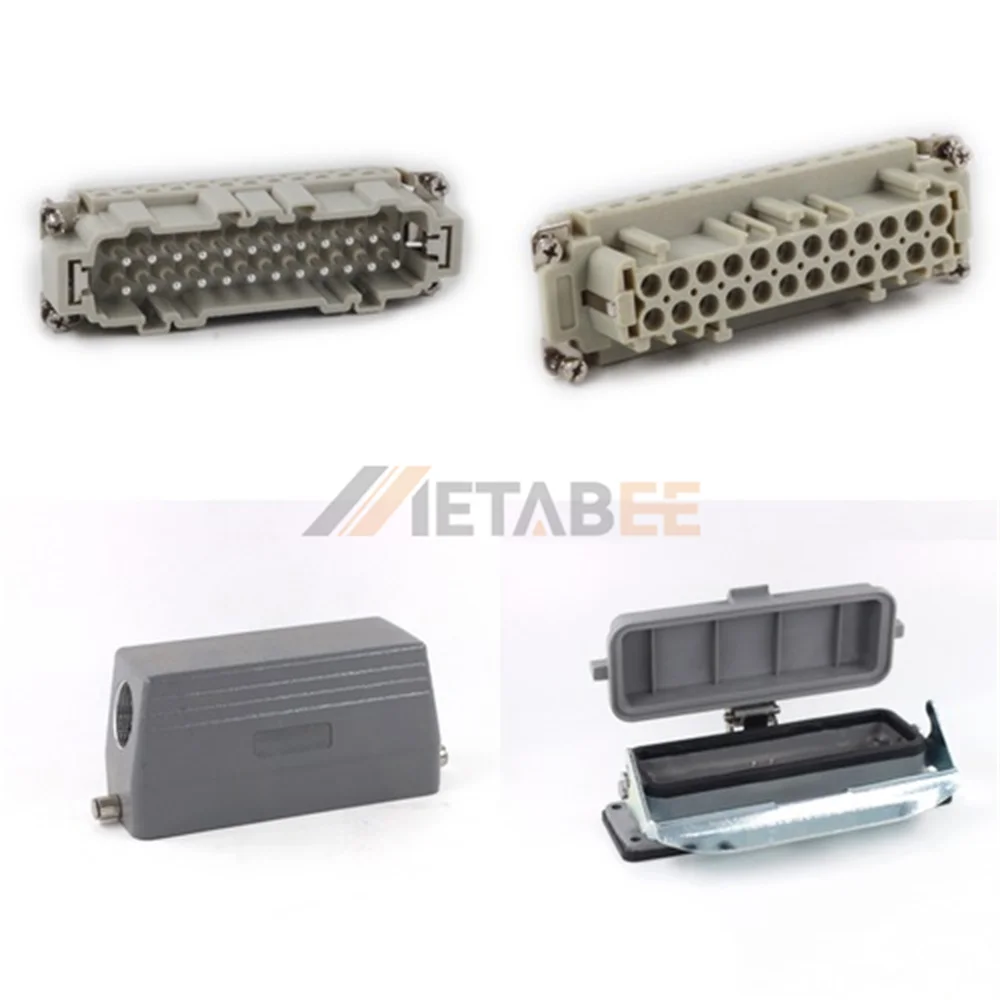 HE Series Heavy Duty Connector, 24+PE, Bulkhead with Cover, Screw Terminal, Top/Side Entry, 16A/500V