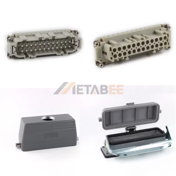 HE Series Heavy Duty Connector, 24+PE, Bulkhead with Metal Cover, Screw Terminal, Top/Side Entry, 16A/500V