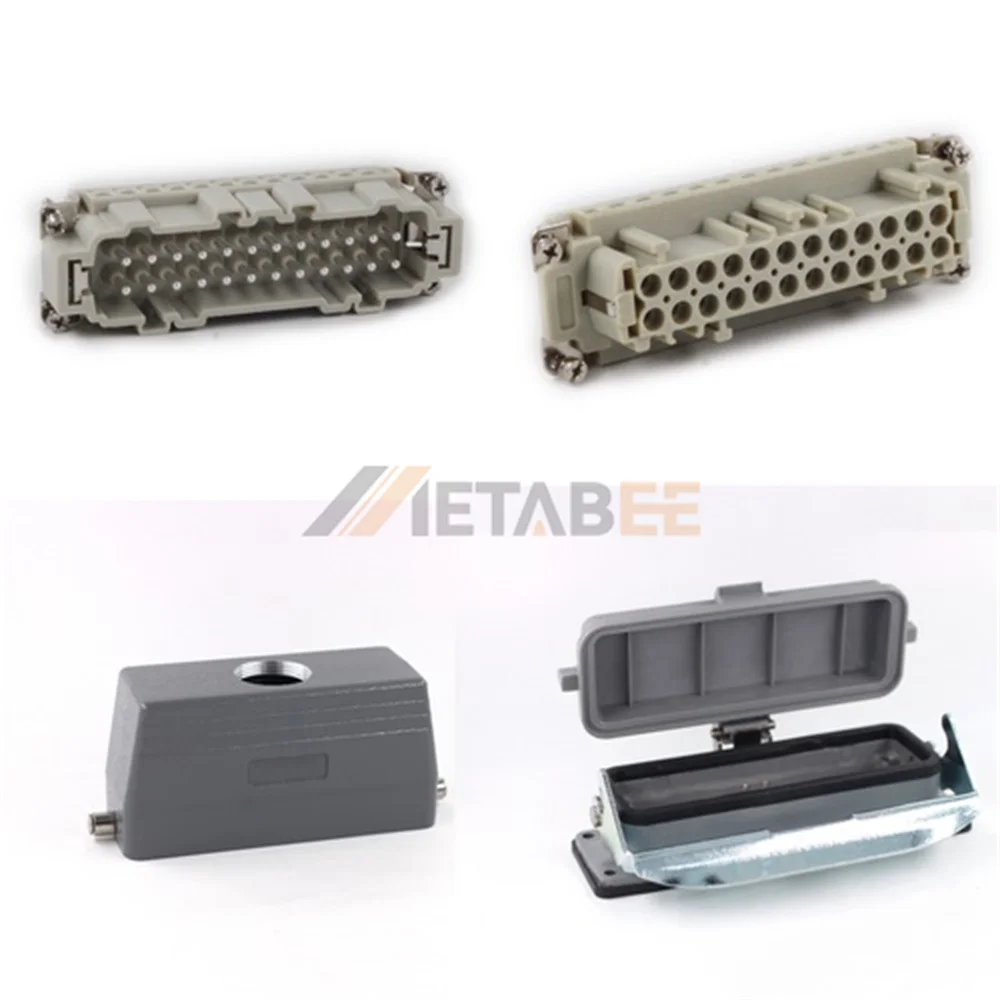 HE Series Heavy Duty Connector, 24+PE, Bulkhead with Metal Cover, Screw Terminal, Top/Side Entry, 16A/500V