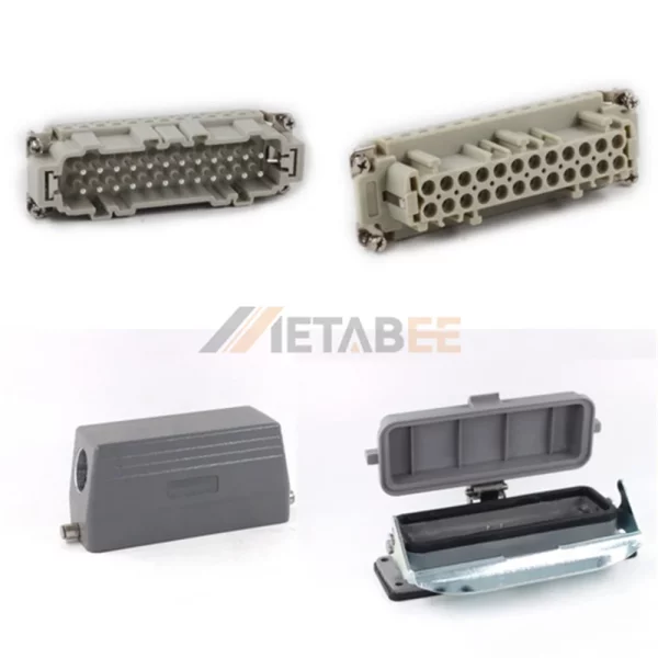 HE Series Heavy Duty Connector, 24+PE, Bulkhead with Metal Cover, Screw Terminal, Top/Side Entry, 16A/500V
