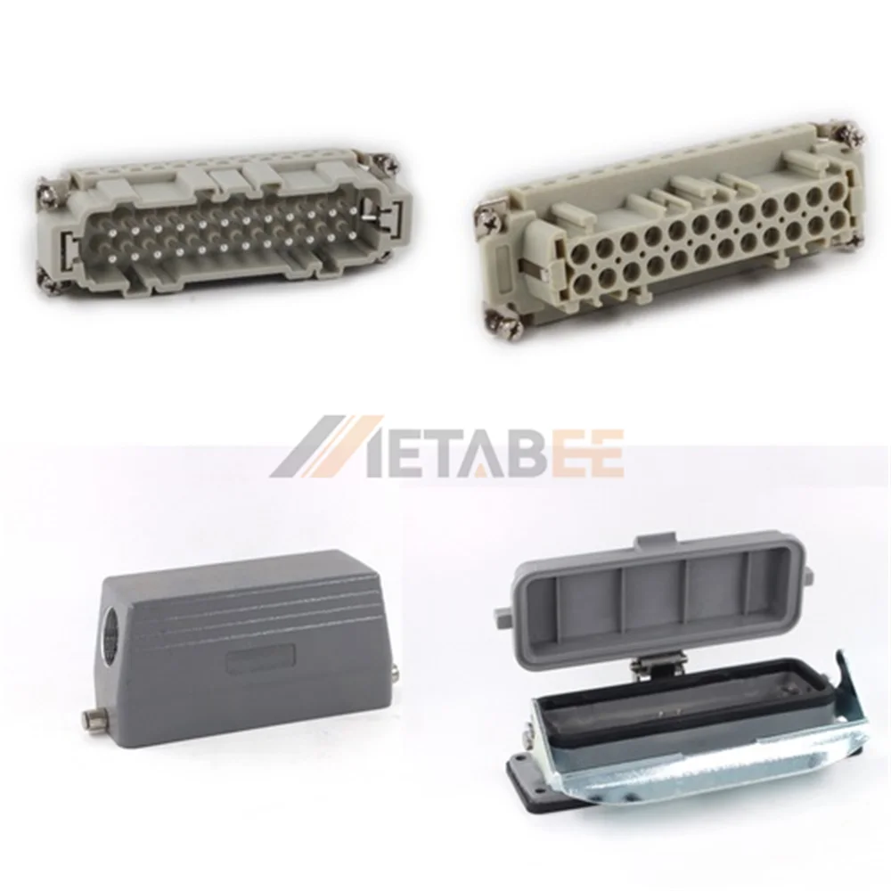 HE Series Heavy Duty Connector, 24+PE, Bulkhead with Metal Cover, Screw Terminal, Top/Side Entry, 16A/500V