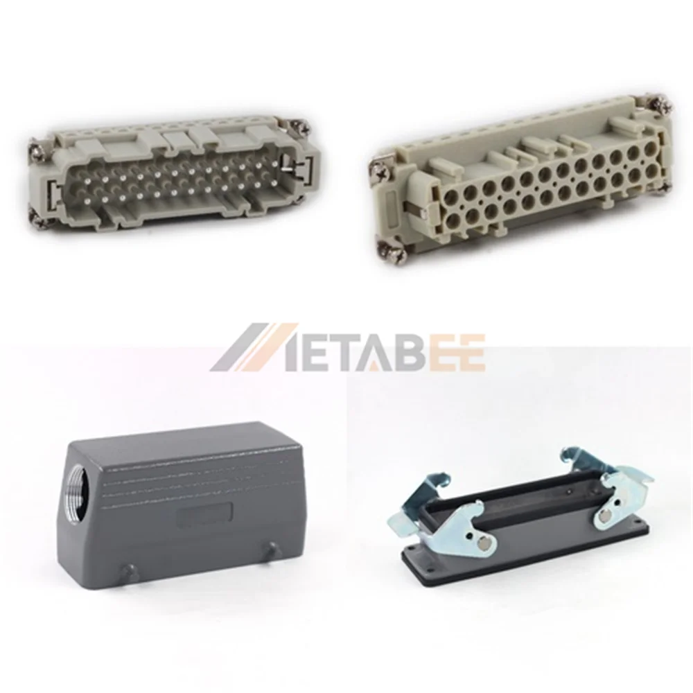 HE Series Heavy Duty Connector, 24+PE, Bulkhead with 2 Levers, Screw Terminal, Top/Side Entry, 16A/500V