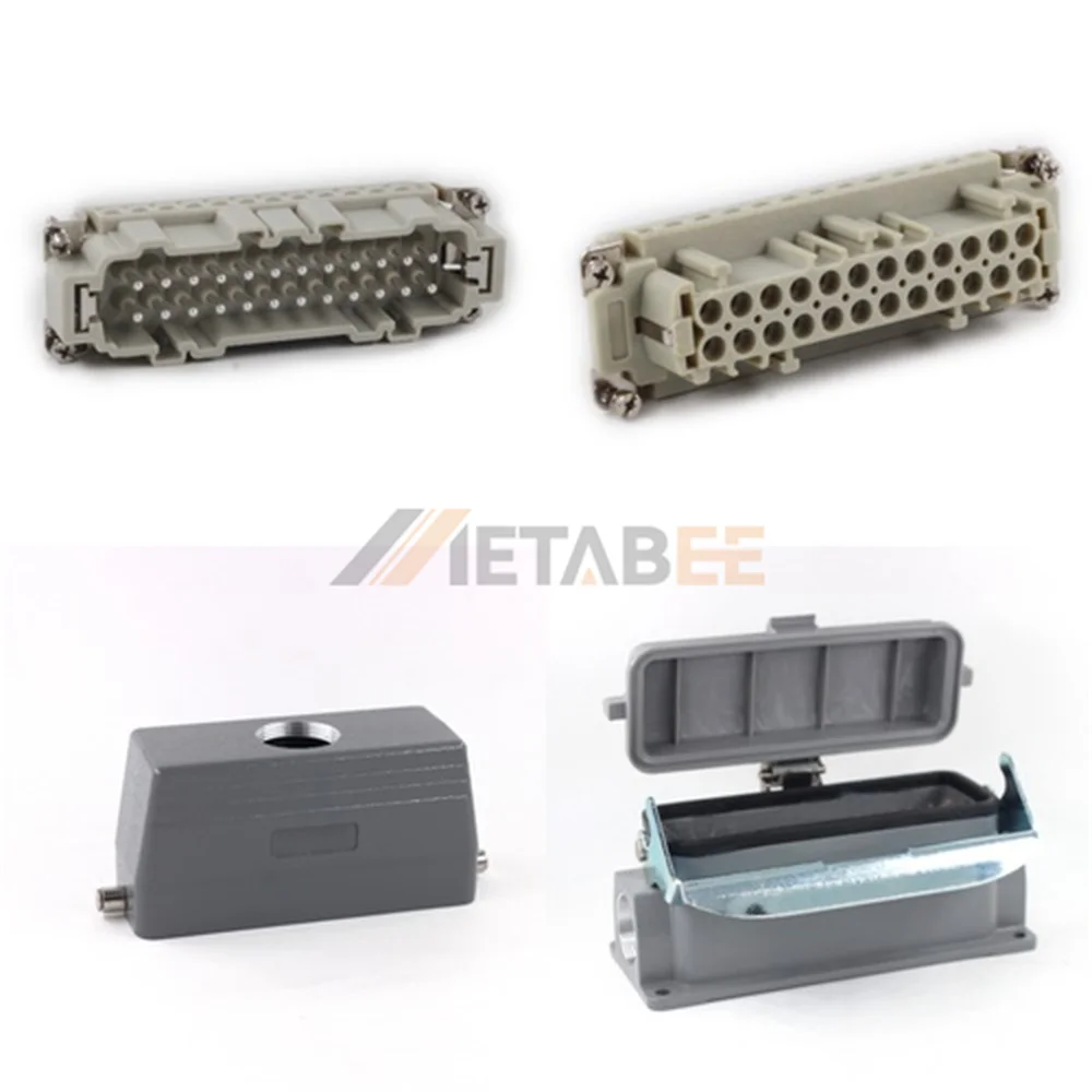 HE Series Heavy Duty Connector, 24+PE, Surface Mounting Cover, Screw Terminal, Top/Side Entry, 16A/500V