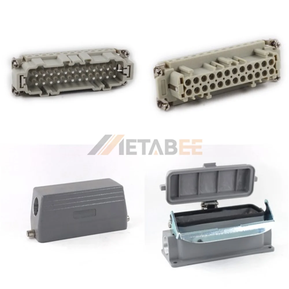 HE Series Heavy Duty Connector, 24+PE, Surface Mounting Cover, Screw Terminal, Top/Side Entry, 16A/500V