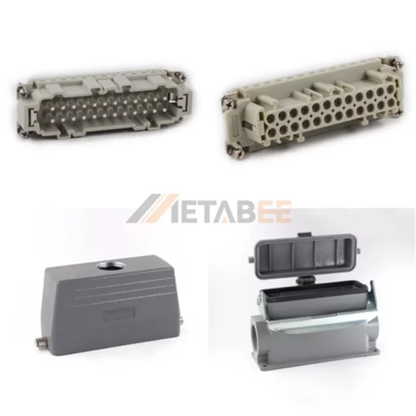 HE Series High Construction Heavy Duty Connector, 24+PE, Surface with Cover, Screw Terminal, Top/Side Entry, 16A/500V