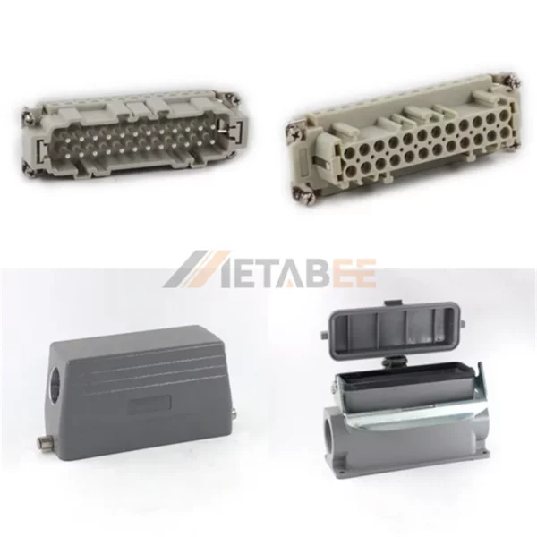 HE Series High Construction Heavy Duty Connector, 24+PE, Surface with Cover, Screw Terminal, Top/Side Entry, 16A/500V