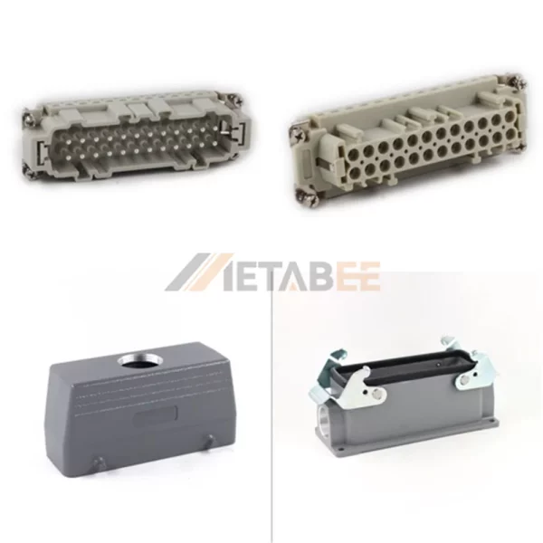 HE Series Heavy Duty Connector with 2 Levers, 24+PE, Surface Mounting, Screw Terminal, Top/Side Entry, 16A/500V