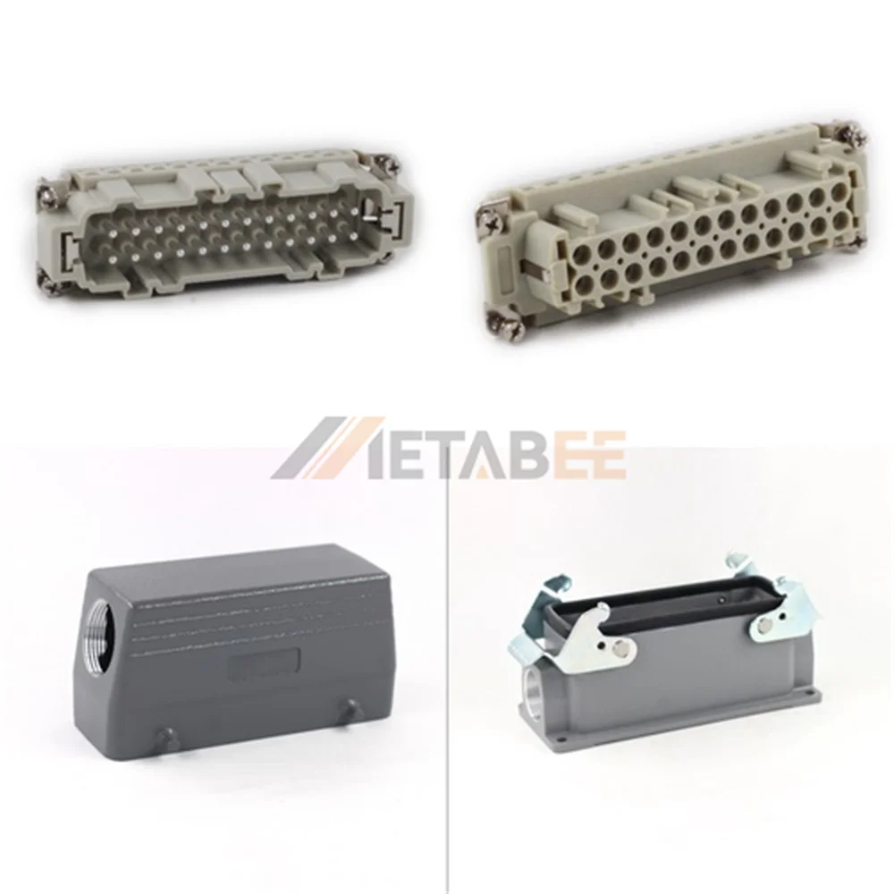 HE Series Heavy Duty Connector with 2 Levers, 24+PE, Surface Mounting, Screw Terminal, Top/Side Entry, 16A/500V