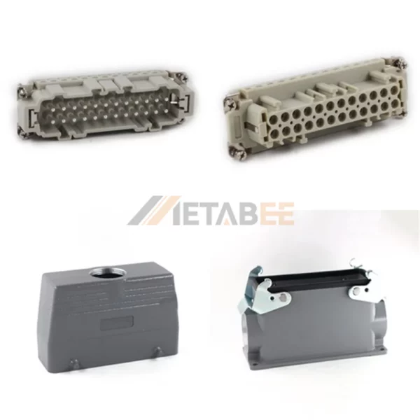 HE Series High Construction Heavy Duty Connector, 24+PE, Surface with 2 Levers, Screw Terminal, Top/Side Entry, 16A/500V