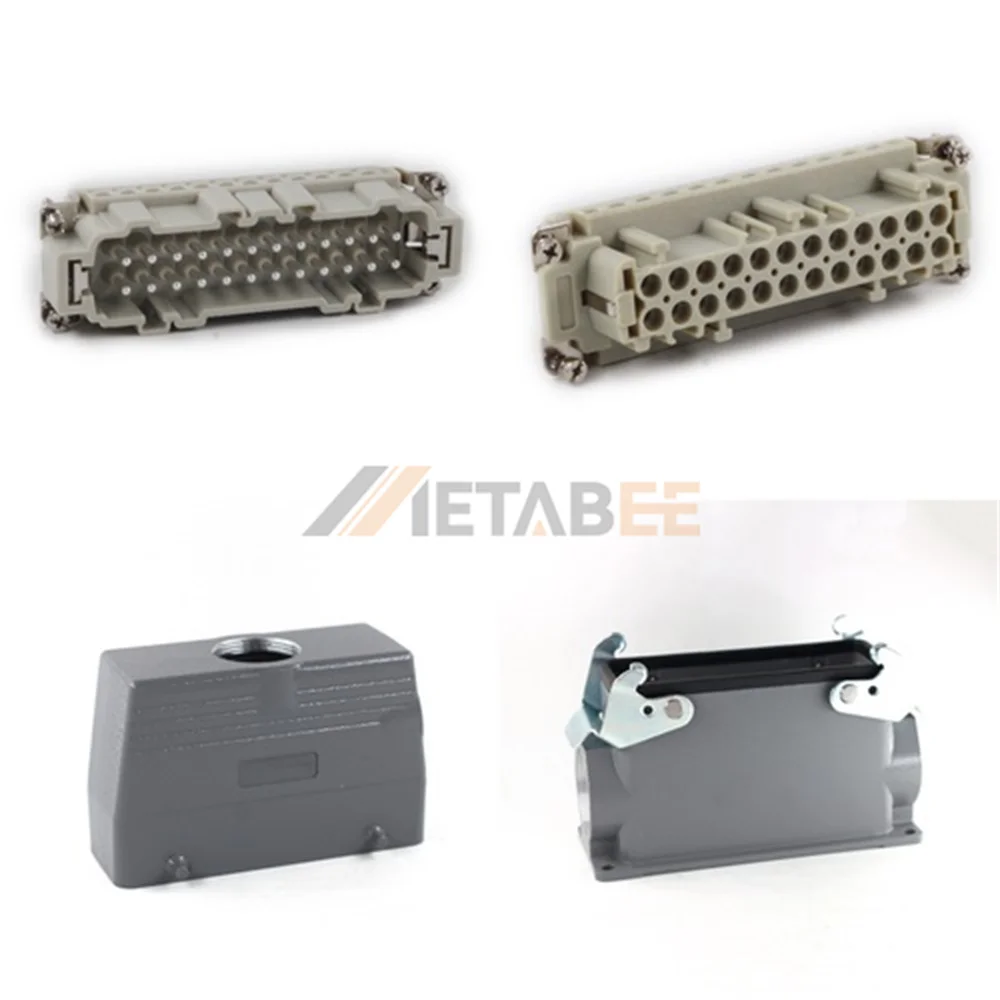 HE Series High Construction Heavy Duty Connector, 24+PE, Surface with 2 Levers, Screw Terminal, Top/Side Entry, 16A/500V