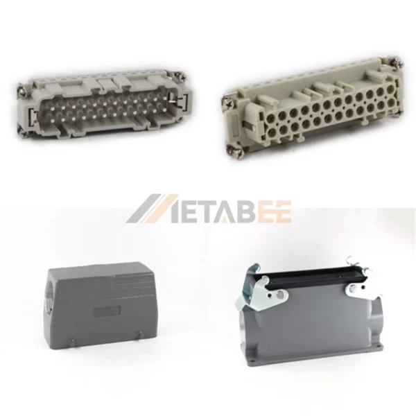 HE Series High Construction Heavy Duty Connector, 24+PE, Surface with 2 Levers, Screw Terminal, Top/Side Entry, 16A/500V