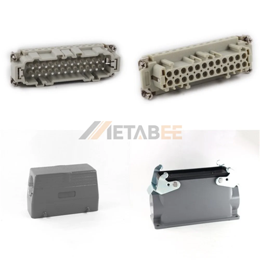HE Series High Construction Heavy Duty Connector, 24+PE, Surface with 2 Levers, Screw Terminal, Top/Side Entry, 16A/500V
