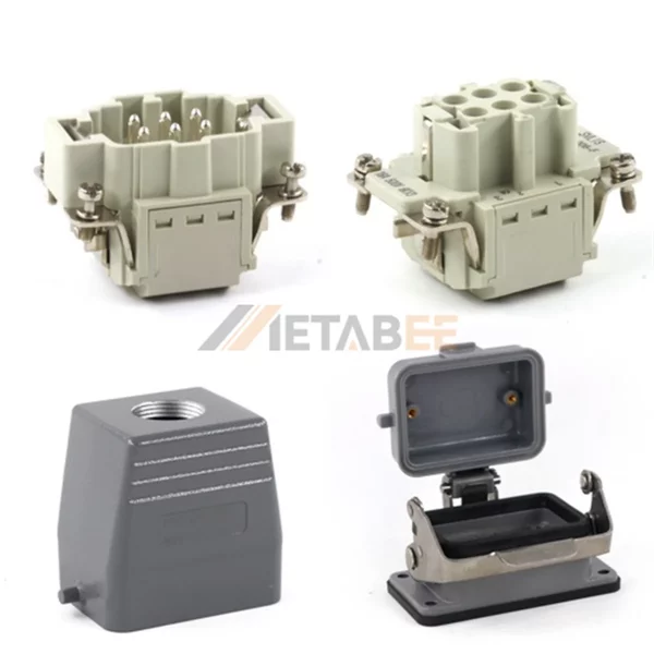HE Series Heavy Duty Connector, 6+PE, Bulkhead with Cover, Quick Lock Terminal, Top/Side Entry, 16A/500V