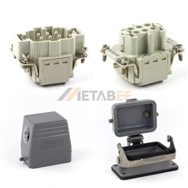HE Series Heavy Duty Connector, 6+PE, Bulkhead with Cover, Quick Lock Terminal, Top/Side Entry, 16A/500V