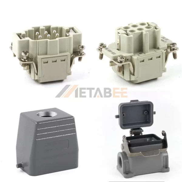HE Series Heavy Duty Connector, 6+PE, Quick Lock Terminal, Surface Mounting Cover, Top/Side Entry, 16A/500V