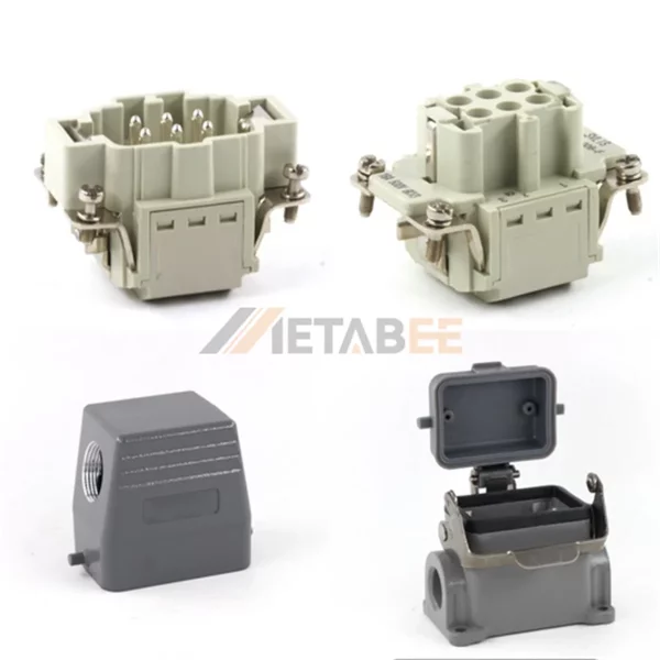 HE Series Heavy Duty Connector, 6+PE, Quick Lock Terminal, Surface Mounting Cover, Top/Side Entry, 16A/500V
