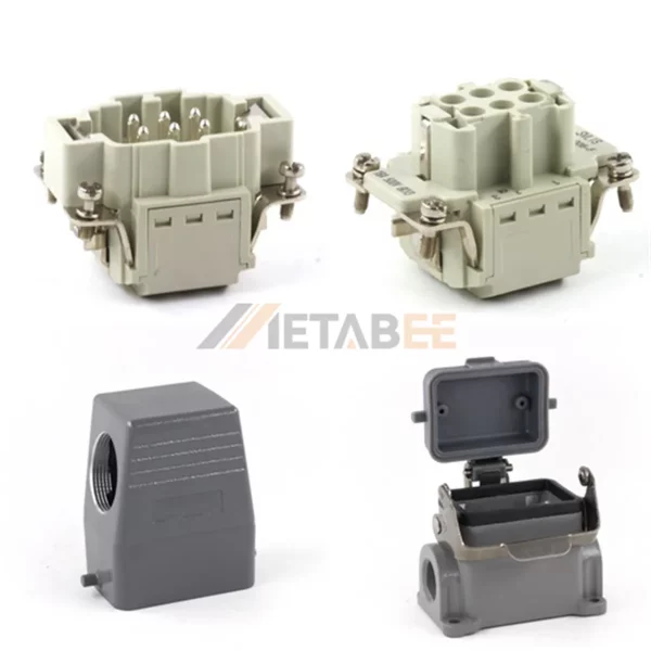 HE Series High Construction Heavy Duty Connector, 6+PE, Quick Lock, Surface Mounting Cover, Top/Side Entry, 16A/500V