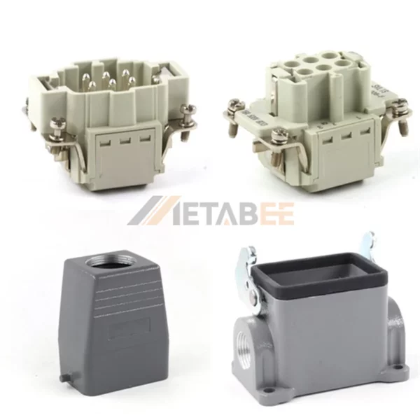 HE Series Heavy Duty Connector, 6+PE, Quick Lock Terminal, High Construction, Top/Side Entry, 16A/500V