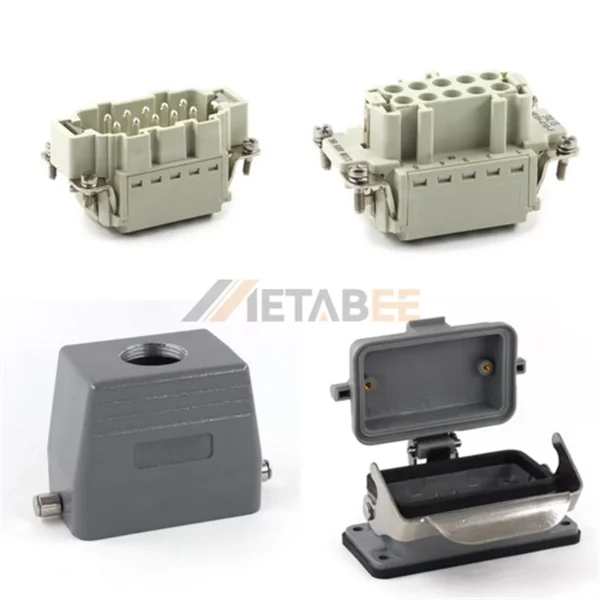 HE Series Heavy Duty Connector, 10+PE, Bulkhead with Cover, Quick Lock Terminal, Top/Side Entry, 16A/500V