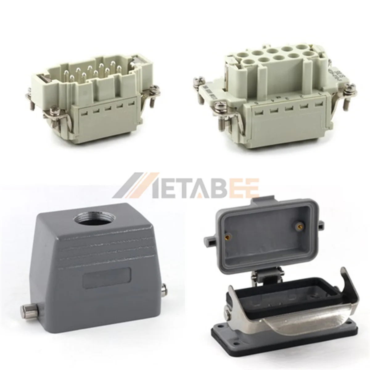 HE Series Heavy Duty Connector, 10+PE, Bulkhead with Metal Cover, Quick Lock Terminal, Top/Side Entry, 16A/500V
