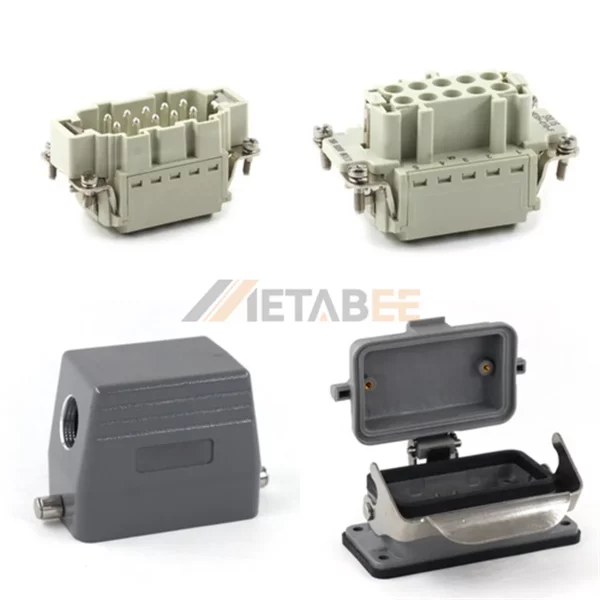 HE Series Heavy Duty Connector, 10+PE, Bulkhead with Metal Cover, Quick Lock Terminal, Top/Side Entry, 16A/500V