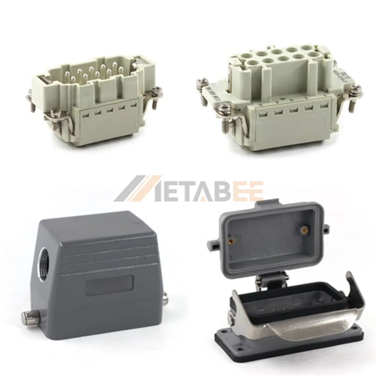 HE Series Heavy Duty Connector, 10+PE, Bulkhead with Metal Cover, Quick Lock Terminal, Top/Side Entry, 16A/500V