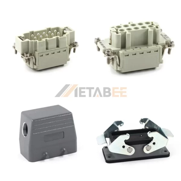 HE Series Heavy Duty Connector, 10+PE, Bulkhead with 2 Levers, Quick Lock Terminal, Top/Side Entry, 16A/500V