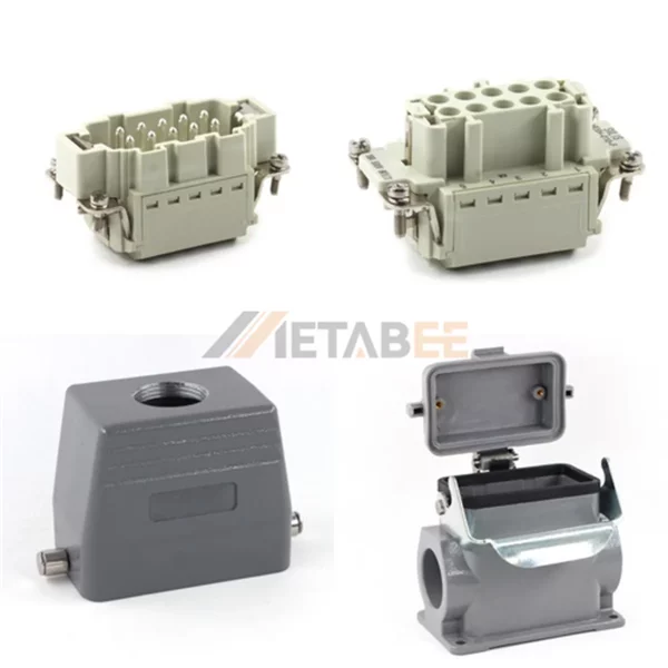 HE Series Heavy Duty Connector, 10+PE, Surface Mounting Cover, Quick Lock Terminal, Top/Side Entry, 16A/500V