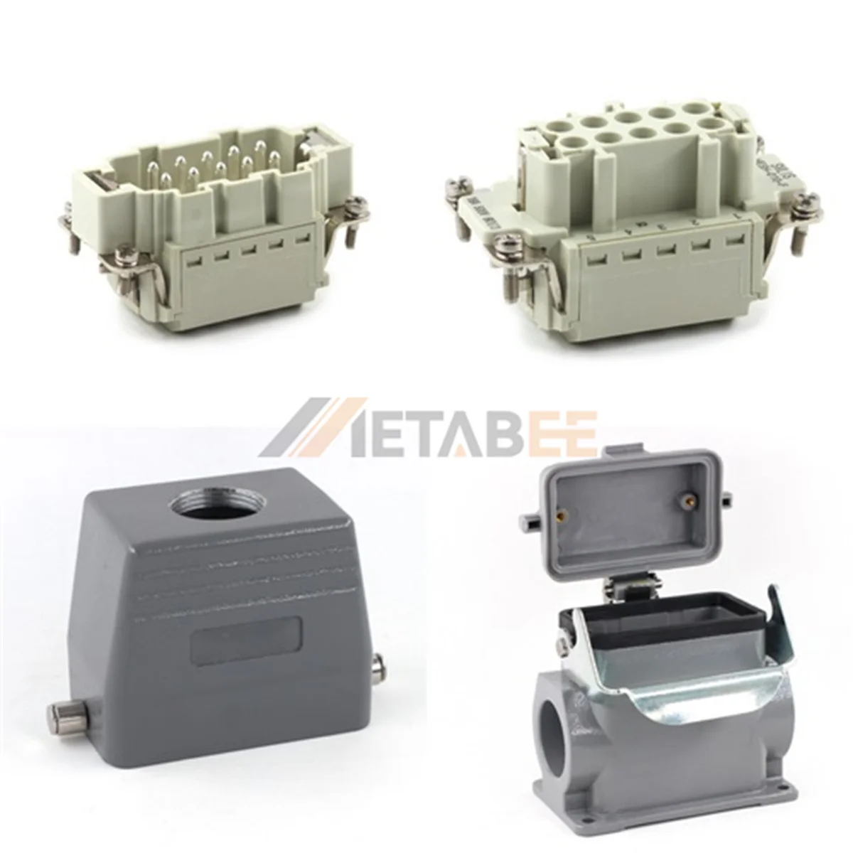 HE Series Heavy Duty Connector, 10+PE, Surface Mounting Cover, Quick Lock Terminal, Top/Side Entry, 16A/500V