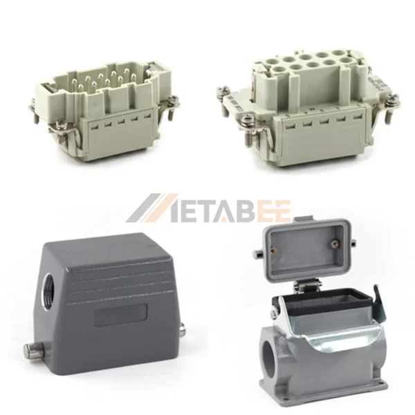 HE Series Heavy Duty Connector, 10+PE, Surface Mounting Cover, Quick Lock Terminal, Top/Side Entry, 16A/500V
