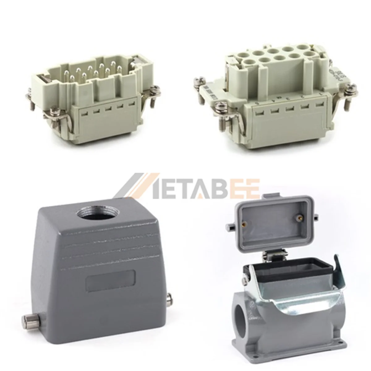 HE Series High Construction Heavy Duty Connector, 10+PE, Surface Mounting Cover, Top/Side Entry, 16A/500V