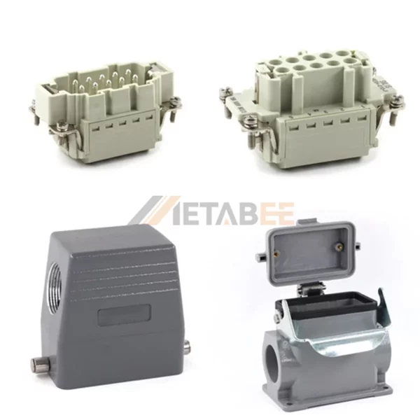 HE Series High Construction Heavy Duty Connector, 10+PE, Surface Mounting Cover, Top/Side Entry, 16A/500V