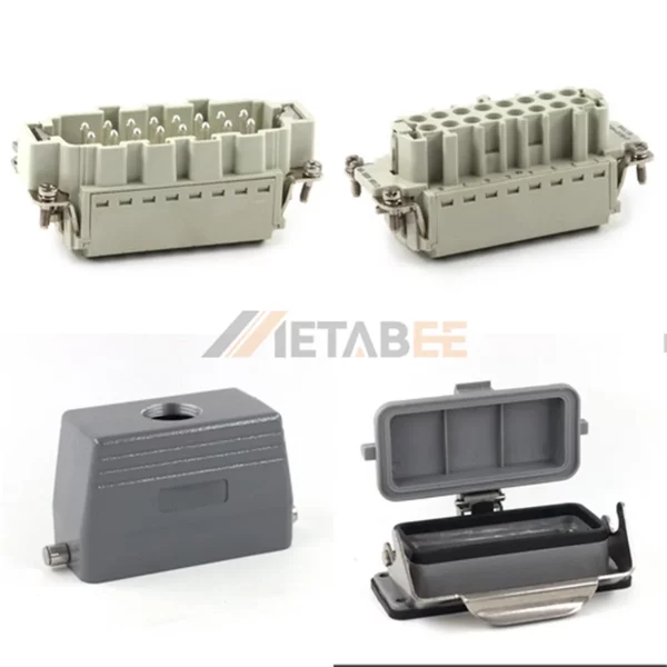 HE Series Heavy Duty Connector, 16+PE, Bulkhead with Metal Cover, Quick Lock Terminal, Top/Side Entry, 16A/500V