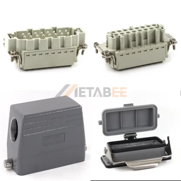 HE Series Heavy Duty Connector, 16+PE, Bulkhead with Metal Cover, Quick Lock Terminal, Top/Side Entry, 16A/500V
