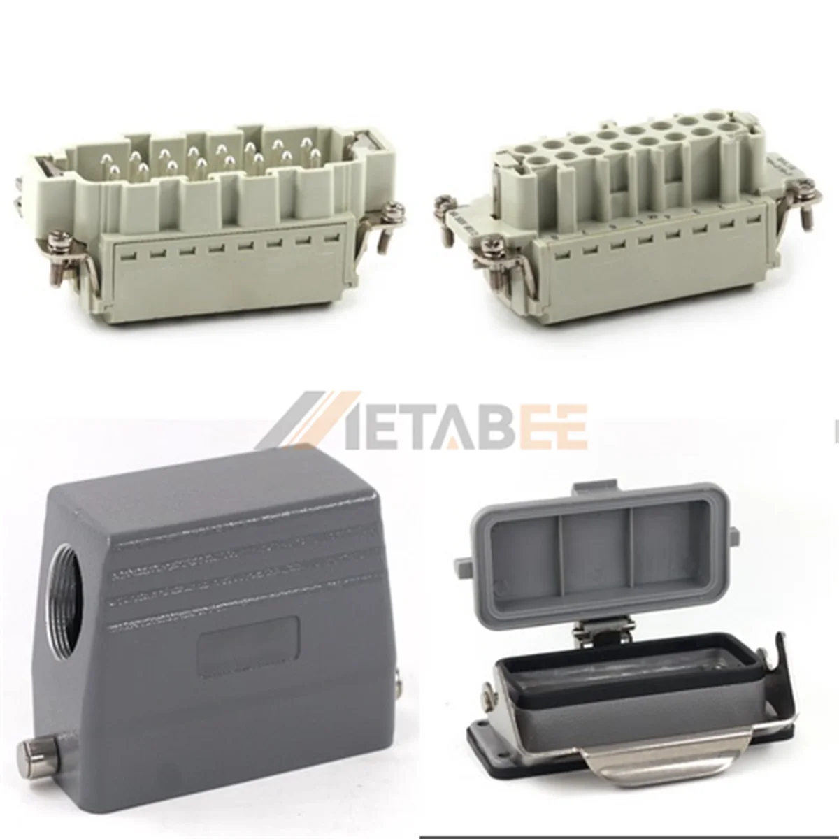 HE Series Heavy Duty Connector, 16+PE, Bulkhead with Metal Cover, Quick Lock Terminal, Top/Side Entry, 16A/500V