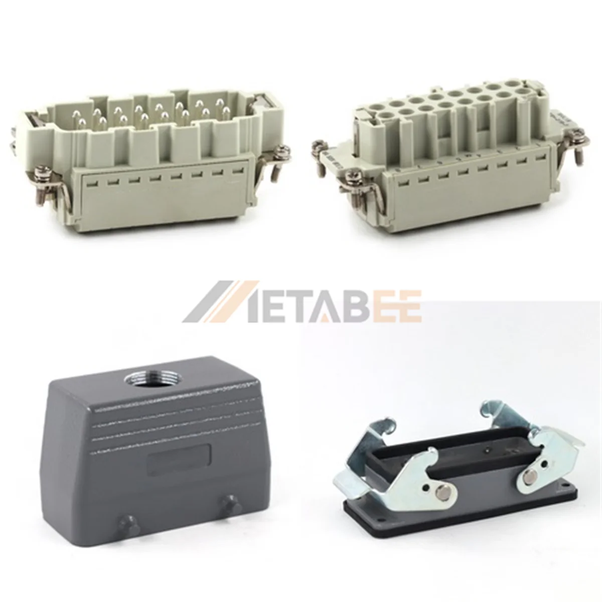 HE Series Heavy Duty Connector, 16+PE, Bulkhead with 2 Levers, Quick Lock Terminal, Top/Side Entry, 16A/500V