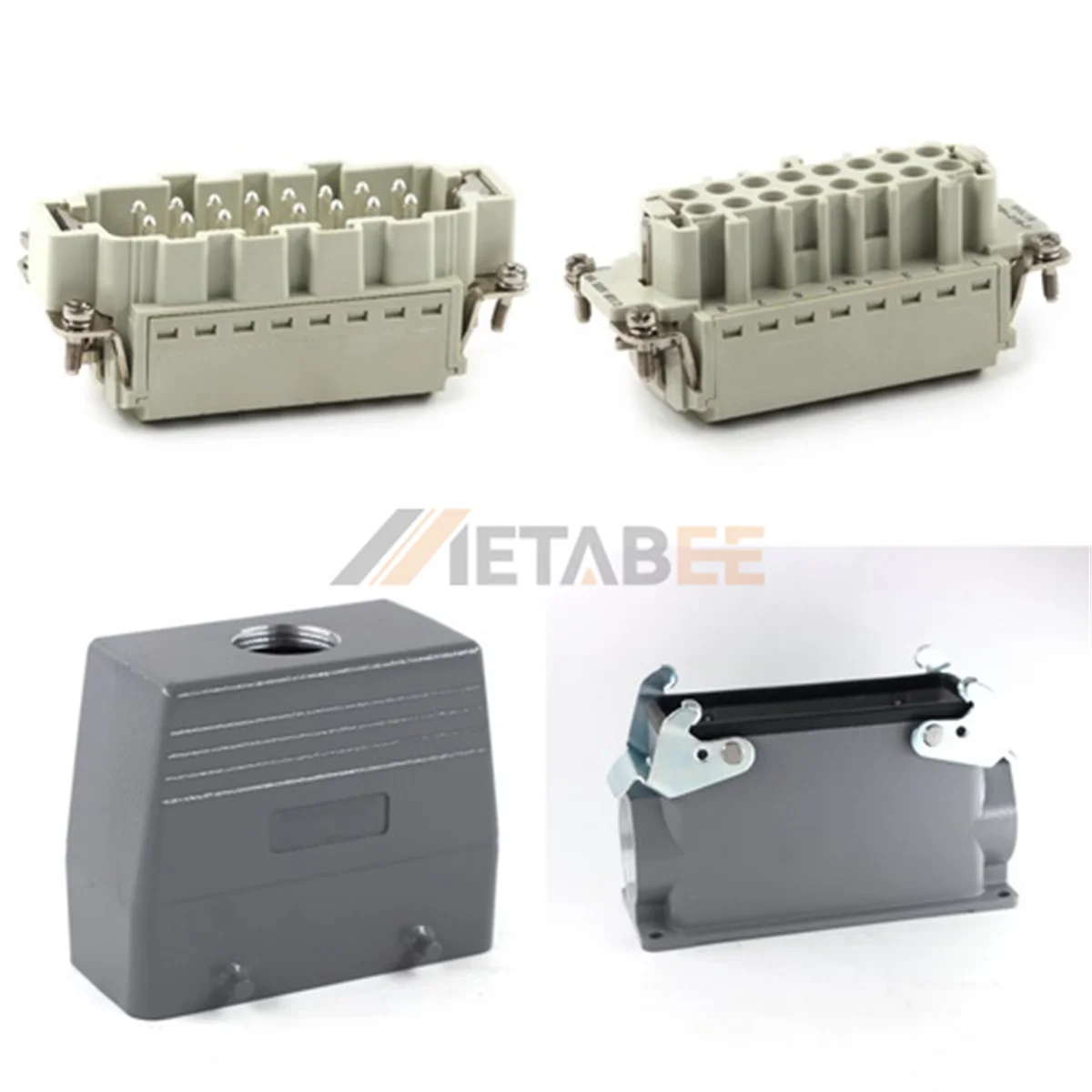 HE Series High Construction Heavy Duty Connector, 16+PE, Surface Mount Cover, Quick Lock Terminal, Top/Side Entry, 16A/500V