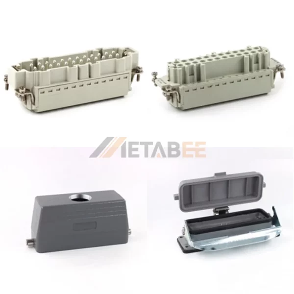 HE Series Heavy Duty Connector, 24+PE, Bulkhead with Cover, Quick Lock Terminal, Top/Side Entry, 16A/500V