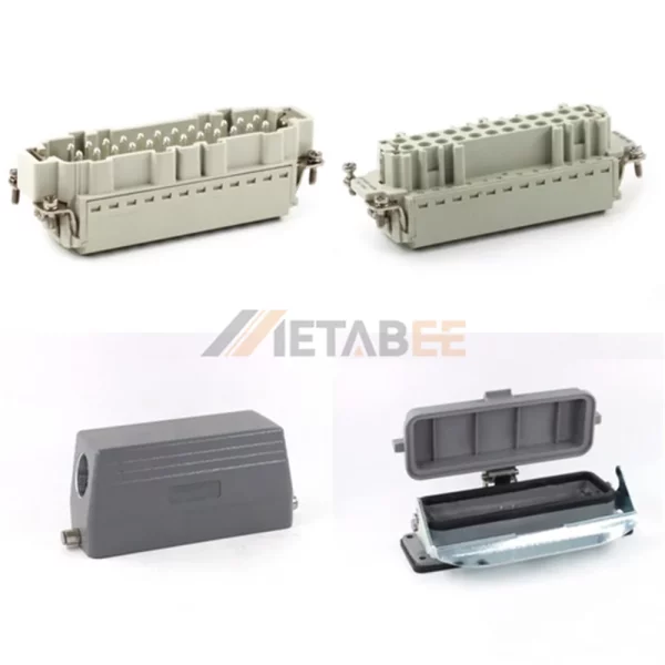 HE Series Heavy Duty Connector, 24+PE, Bulkhead with Cover, Quick Lock Terminal, Top/Side Entry, 16A/500V