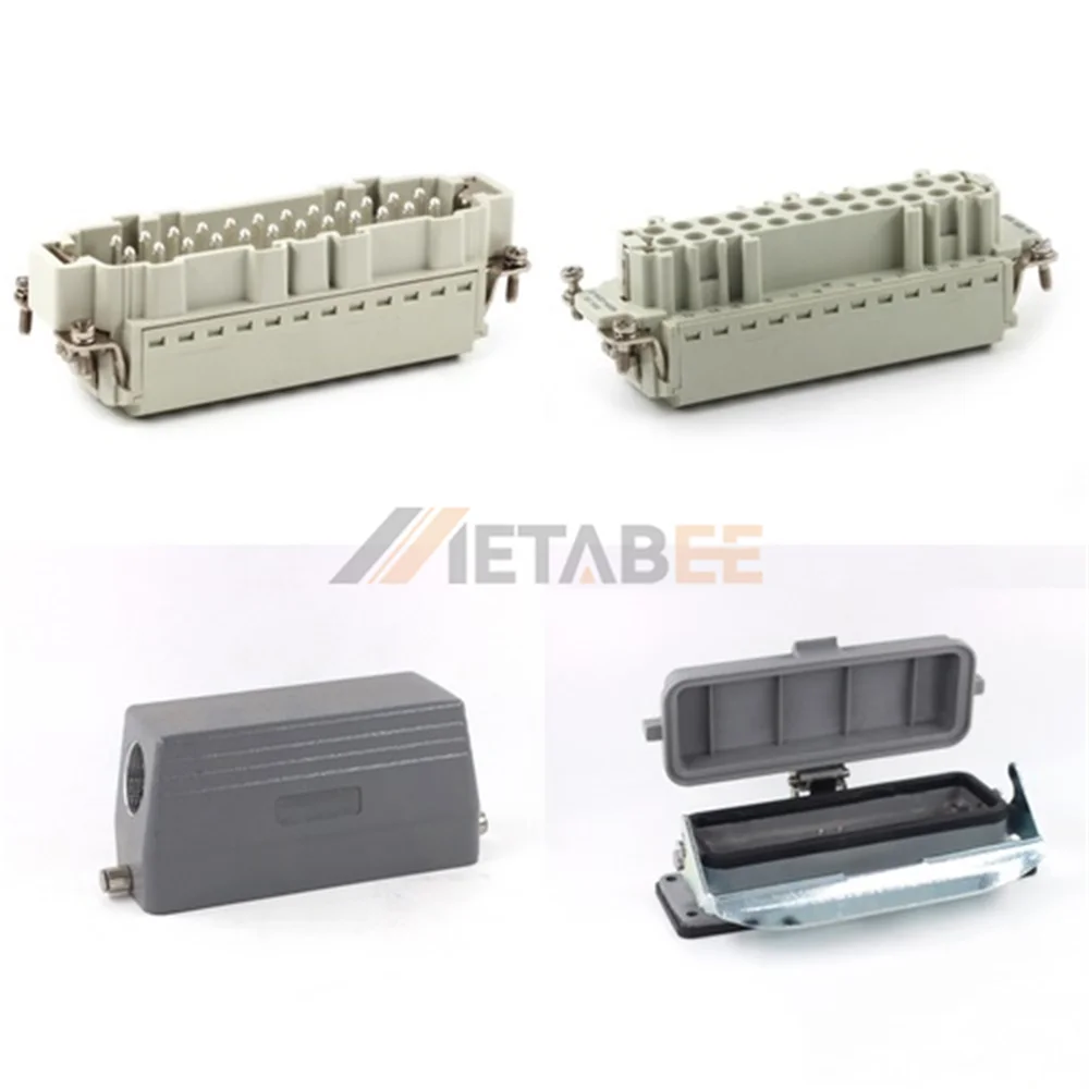 HE Series Heavy Duty Connector, 24+PE, Bulkhead with Cover, Quick Lock Terminal, Top/Side Entry, 16A/500V