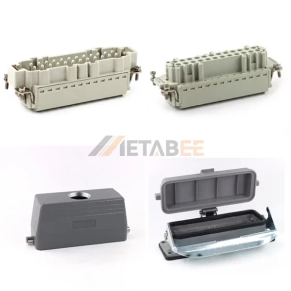HE Series Heavy Duty Connector, 24+PE, Bulkhead with Metal Cover, Quick Lock Terminal, Top/Side Entry, 16A/500V