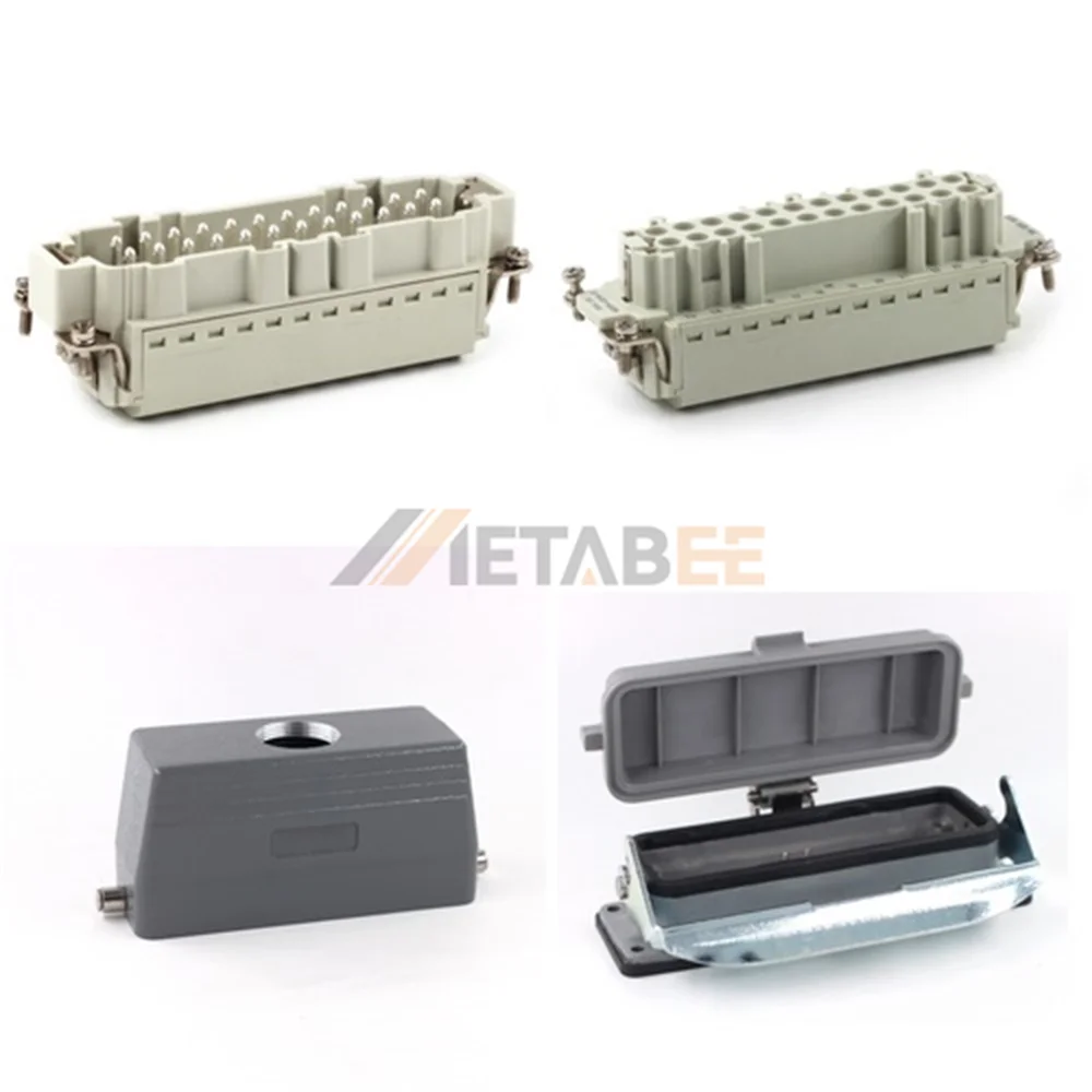 HE Series Heavy Duty Connector, 24+PE, Bulkhead with Metal Cover, Quick Lock Terminal, Top/Side Entry, 16A/500V