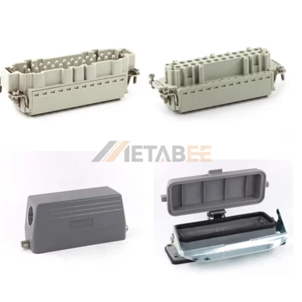 HE Series Heavy Duty Connector, 24+PE, Bulkhead with Metal Cover, Quick Lock Terminal, Top/Side Entry, 16A/500V