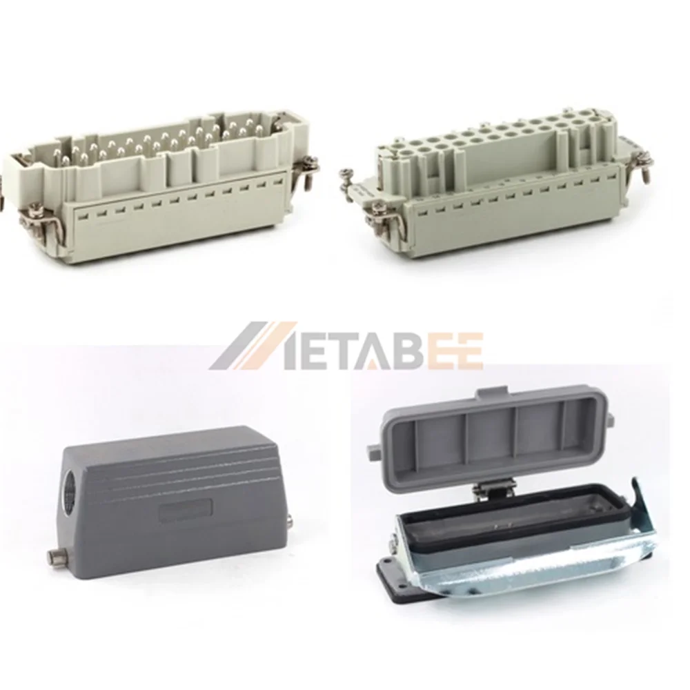 HE Series Heavy Duty Connector, 24+PE, Bulkhead with Metal Cover, Quick Lock Terminal, Top/Side Entry, 16A/500V