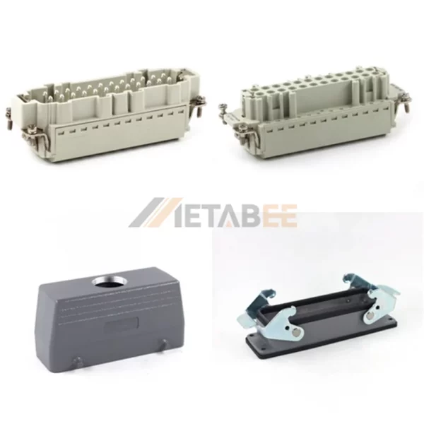HE Series Heavy Duty Connector, 24+PE, Bulkhead with 2 Levers, Quick Lock Terminal, Top/Side Entry, 16A/500V