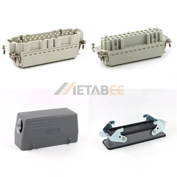 HE Series Heavy Duty Connector, 24+PE, Bulkhead with 2 Levers, Quick Lock Terminal, Top/Side Entry, 16A/500V