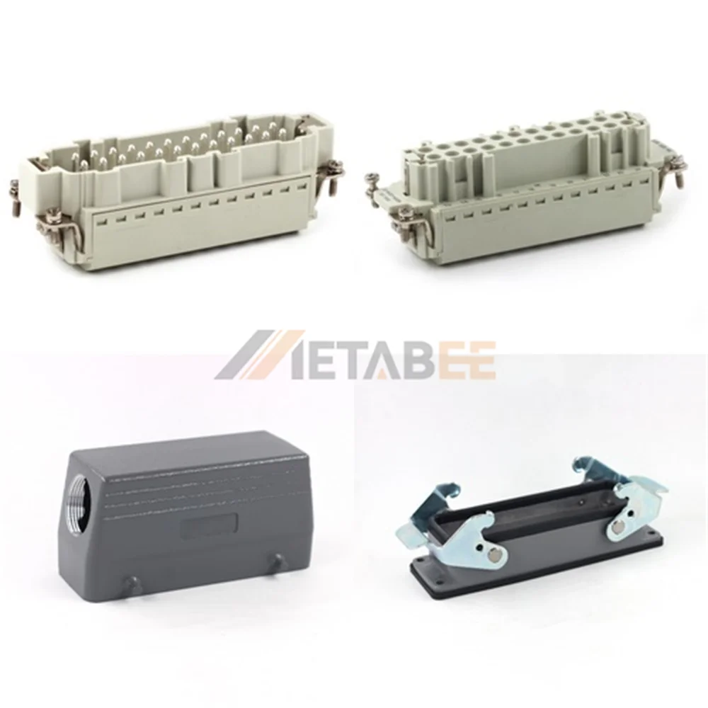 HE Series Heavy Duty Connector, 24+PE, Bulkhead with 2 Levers, Quick Lock Terminal, Top/Side Entry, 16A/500V