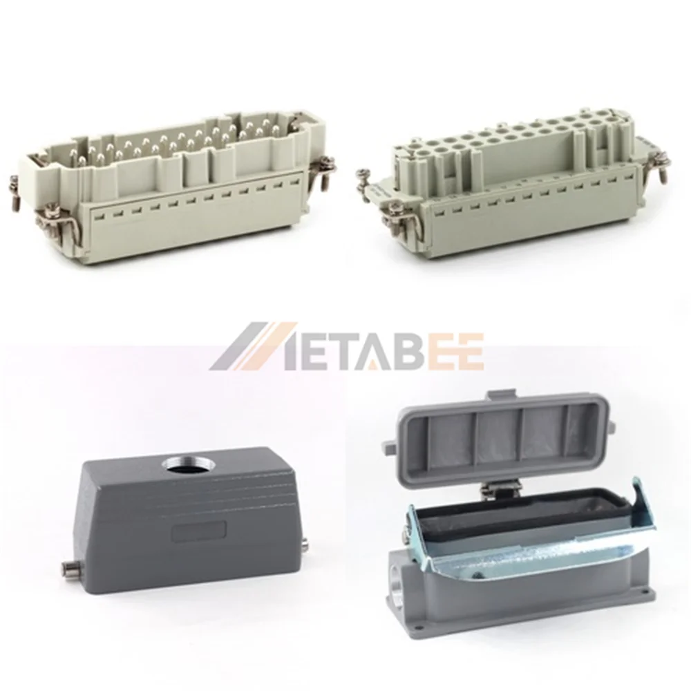 HE Series Heavy Duty Connector, 24+PE, Surface Mount with Cover, Quick Lock Terminal, Top/Side Entry, 16A/500V