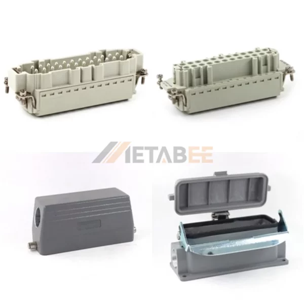 HE Series Heavy Duty Connector, 24+PE, Surface Mount with Cover, Quick Lock Terminal, Top/Side Entry, 16A/500V
