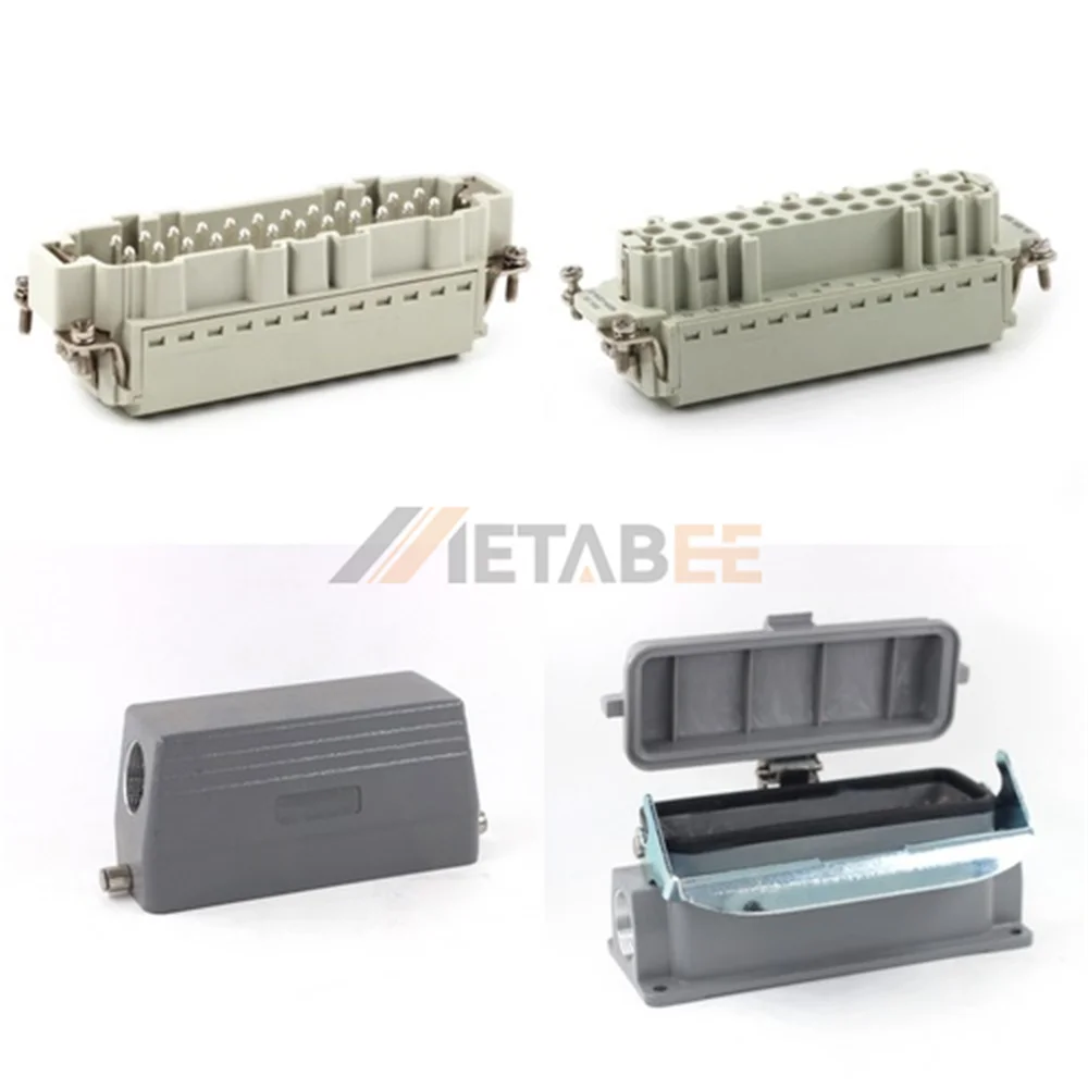 HE Series Heavy Duty Connector, 24+PE, Surface Mount with Cover, Quick Lock Terminal, Top/Side Entry, 16A/500V